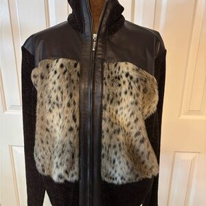 Brown Leather Jacket with Faux Fur
